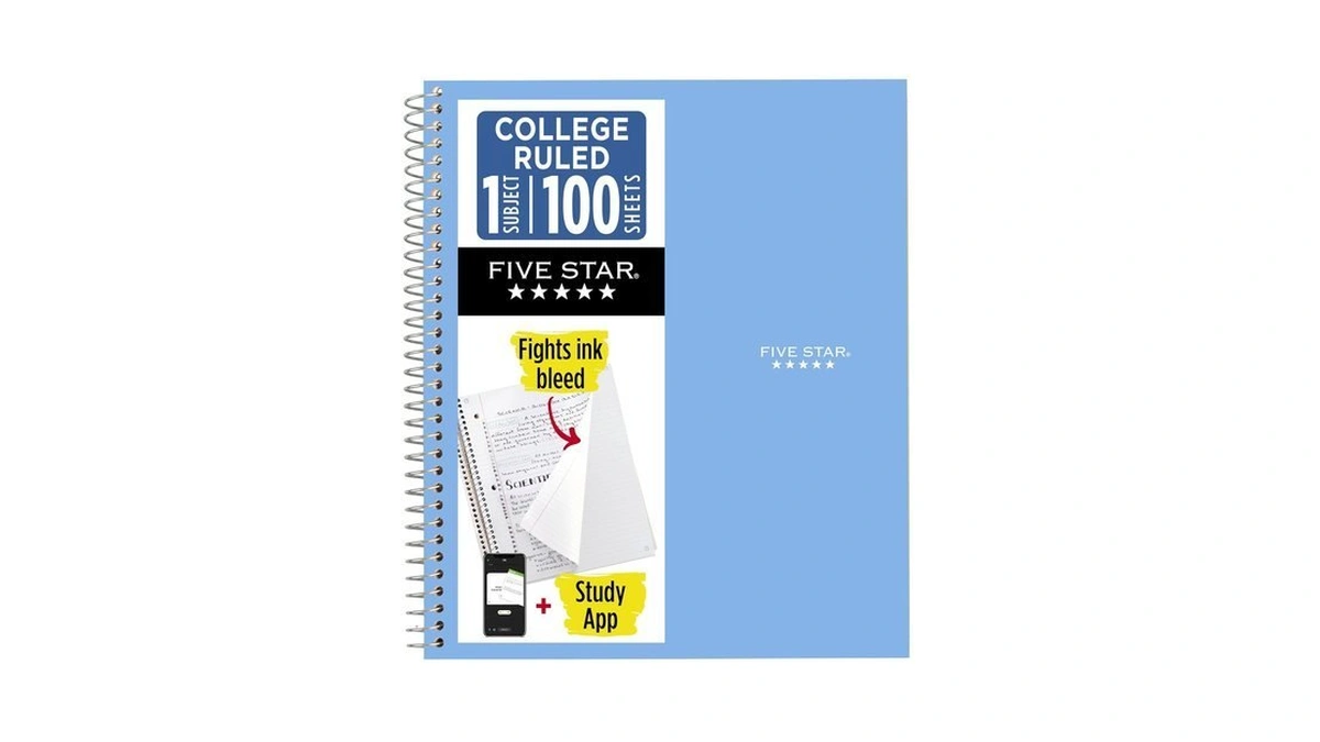 Five Star Spiral Notebook + Study App, 1 Subject, College