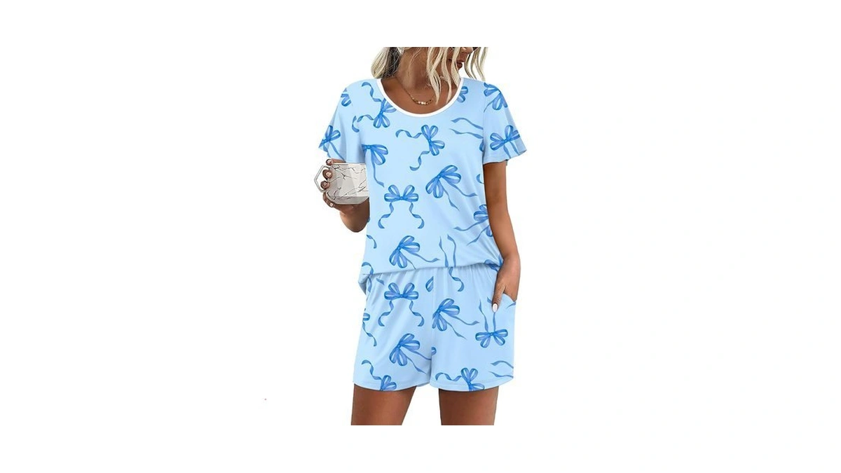 Ekouaer Womens Pajama Set Summer Short Sleeve Pjs Cute 2