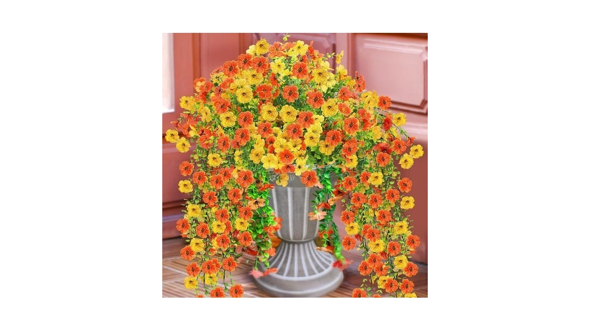 Artificial Flowers For Outdoors 6pcs，all Weather Fade Proof, Uv Resistant