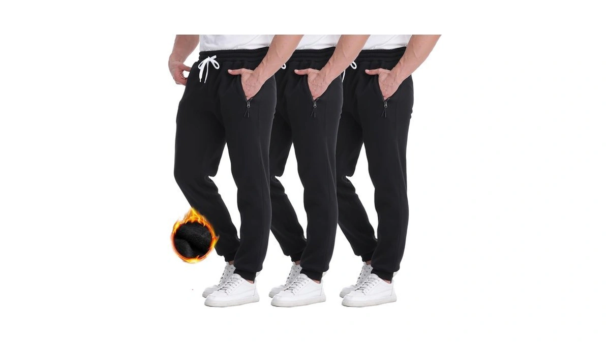 Sugarno Mens Fleece Joggers Sweatpants,3 Pack Sweat Pants With Zipper