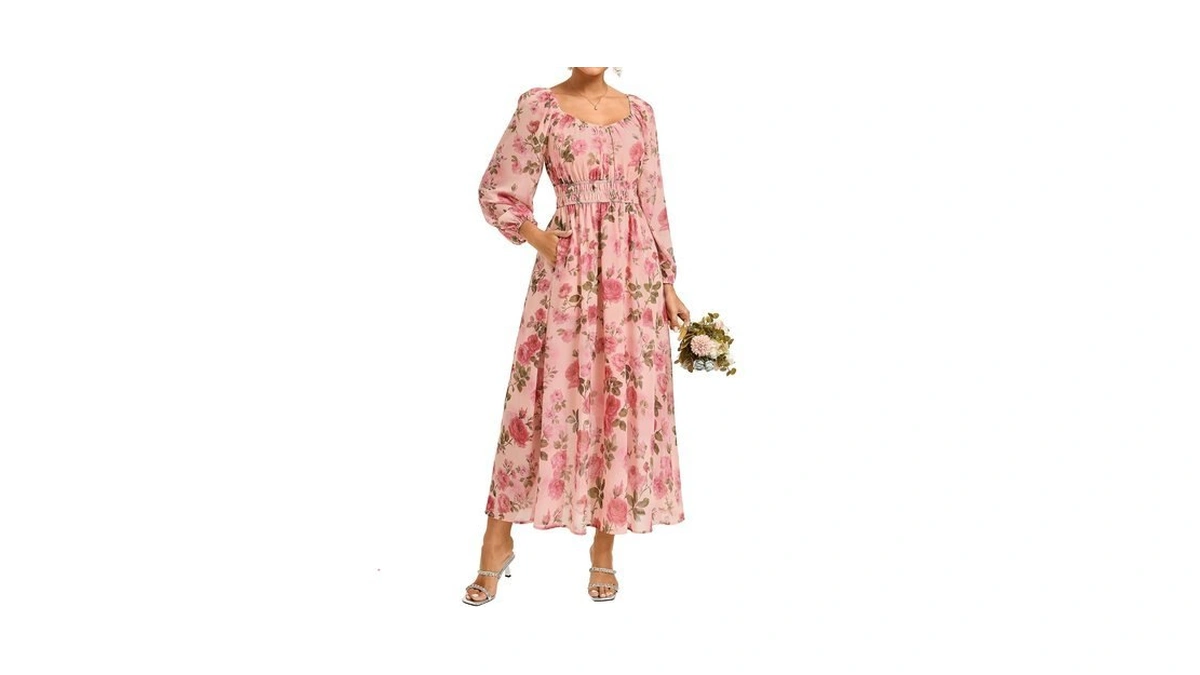 Grace Karin Fall Long Sleeve Floral Wedding Guest Maxi Dress