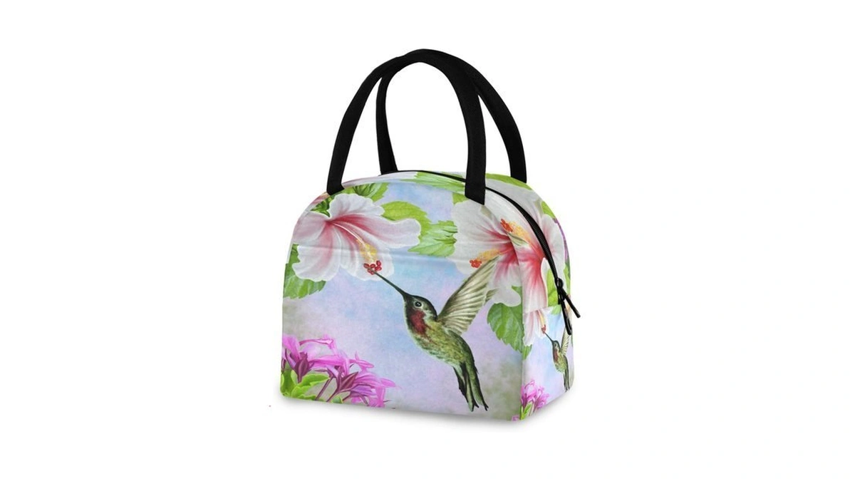 Zzkko Tropical Hummingbird Floral Lunch Bag Box Tote Organizer Lunch