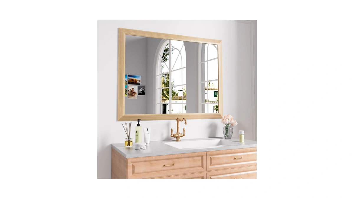 Amorho Bathroom Mirror, 40" X32" (oak Wood Grain)