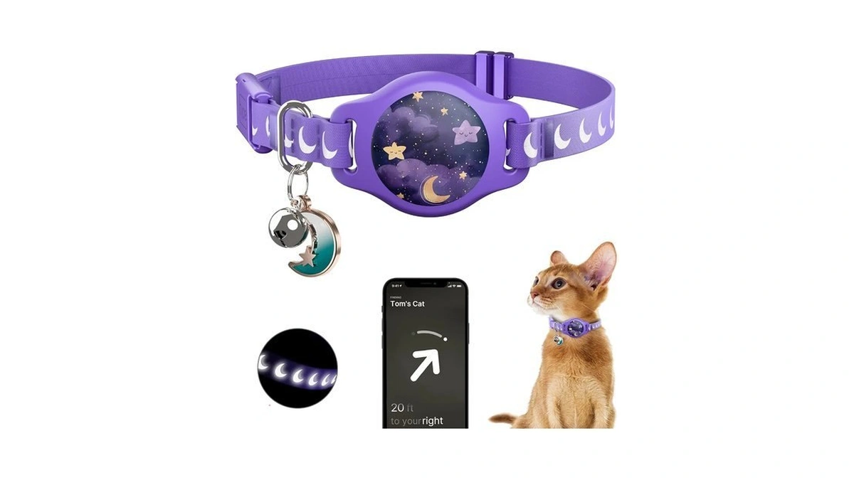 Typecase Reflective Breakaway Cat Collar With Airtag Holder, Purple &