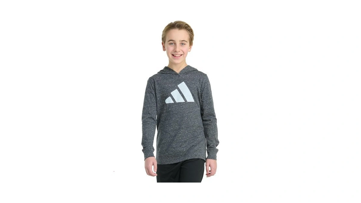 Adidas Boys Long Sleeve Hooded Snow Heather Tee, Caviar Snow