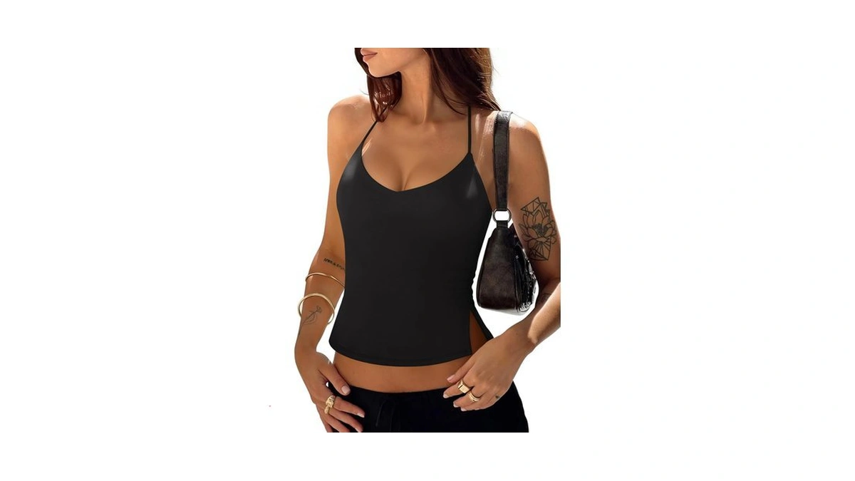 Pinkmstyle Womens Sexy Tie Halter Tops Backless Double Lined Tank