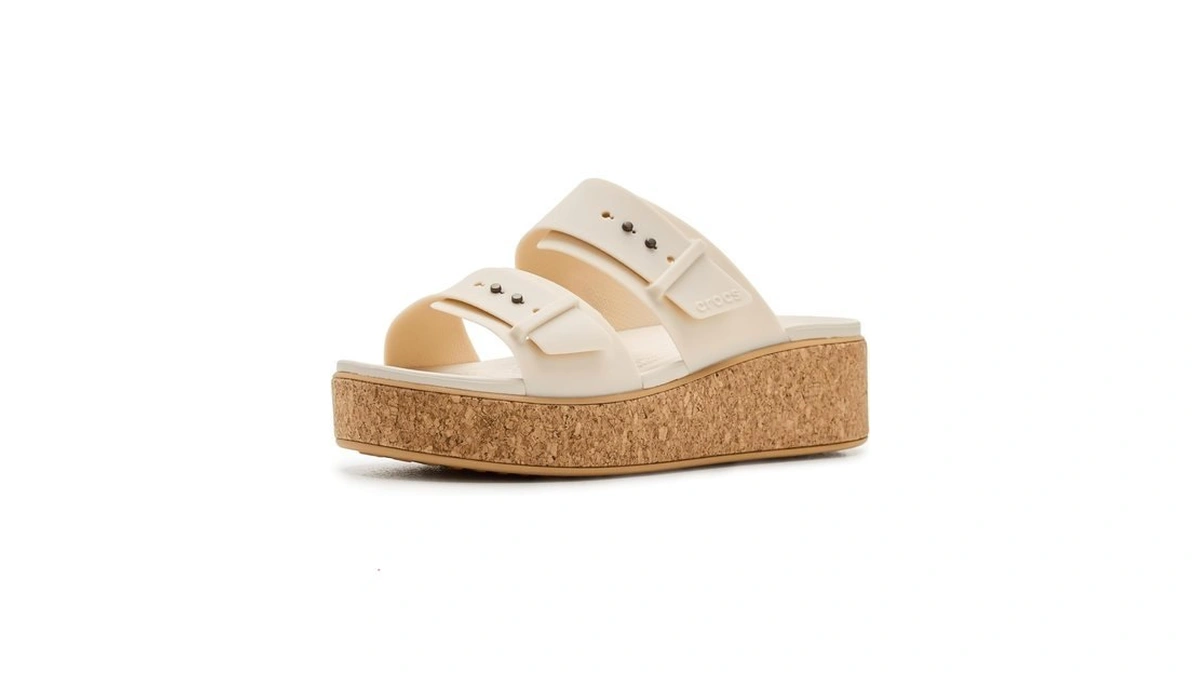 Crocs Womens Brooklyn Cork Buckle Sandals, Frappe, 8 Medium