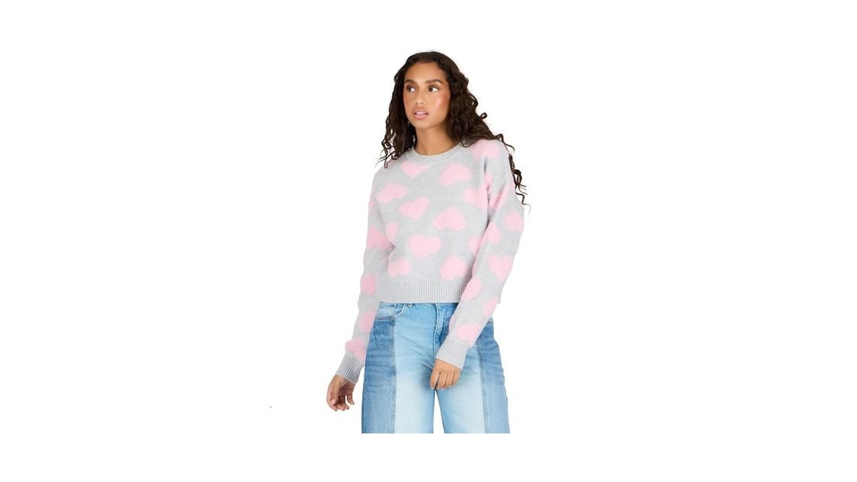 Forever 21 Women's Crop Crew Sweater With Raised Intarsia, Color-