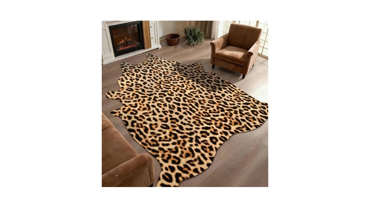 Dweike Faux Leopard Print Rug For Living Room, 5.2x6.2 Ft