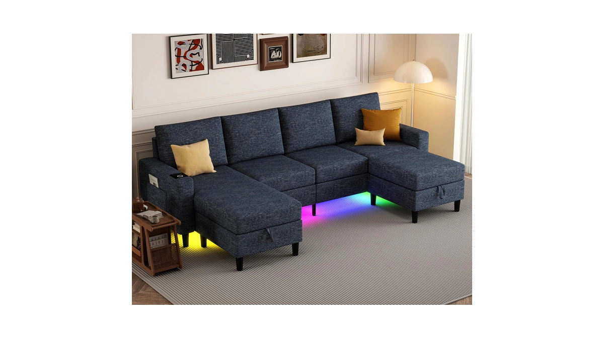 Hyzq 109" Sectional Couch With Rgb Lights, U Shaped Couches