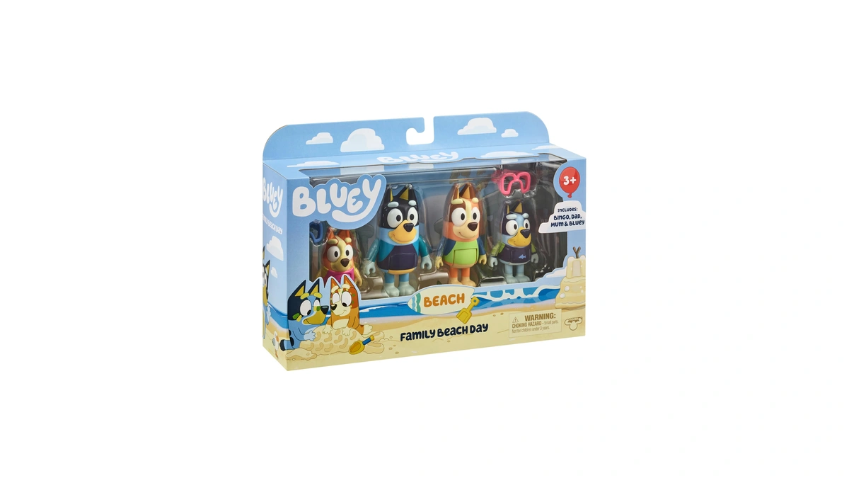 Bluey Toys 4-pack Exclusive 2.5-3" Chilli, Bingo, Bandit Beach Figurines,