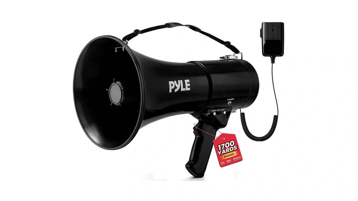 Pyle 50w Megaphone Speaker Pa Bullhorn - Built-in Siren, Adjustable