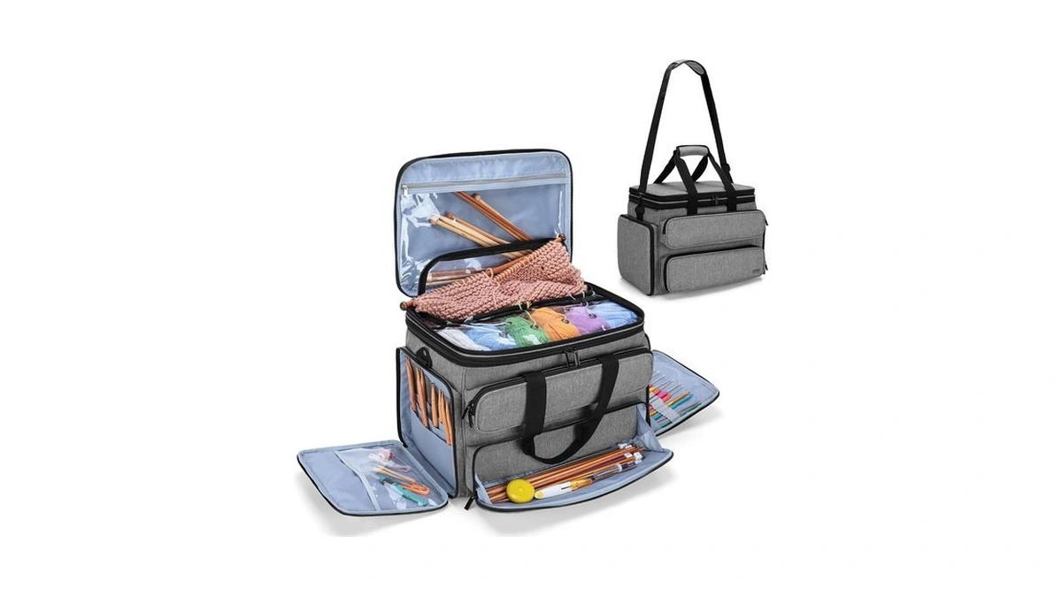 Yarwo Large Crochet Bag Knitting Tote, Yarn Storage Bag With