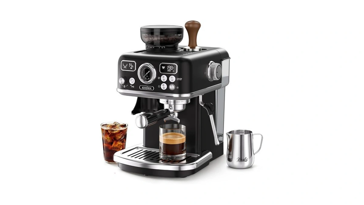 Xixubx Espresso Machine With Grinder, Pid & Programmable Settings, Black