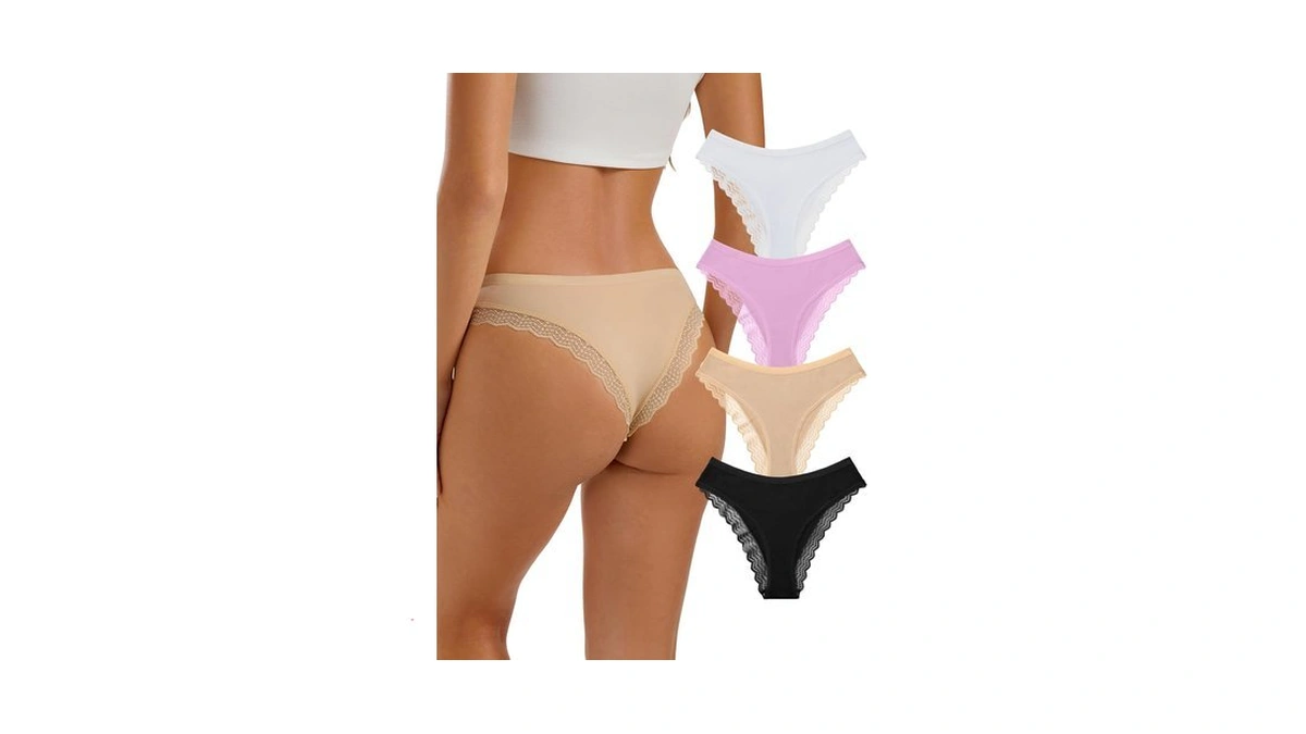 Reoria Womens Cotton Underwear Lace Hipster Panties Briefs 4 Pack