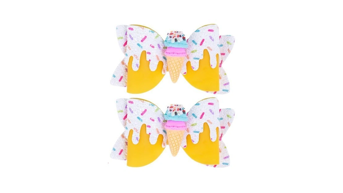 Ice Cream Hair Bow Clips, 3.4 Inch Sparkly Confetti Sprinkle