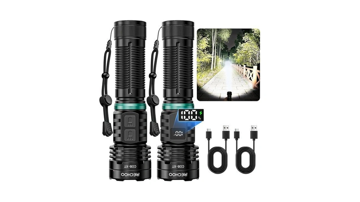 Rechargeable Flashlight 2 Pack, Super Bright Flashlights High Lumens 99000