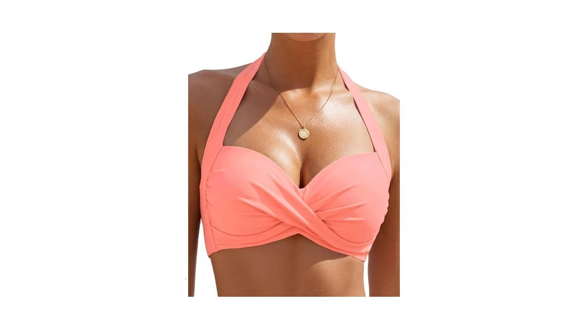 Vividharbor Women's Halter Bikini Top Twist Push Up Molded Swim