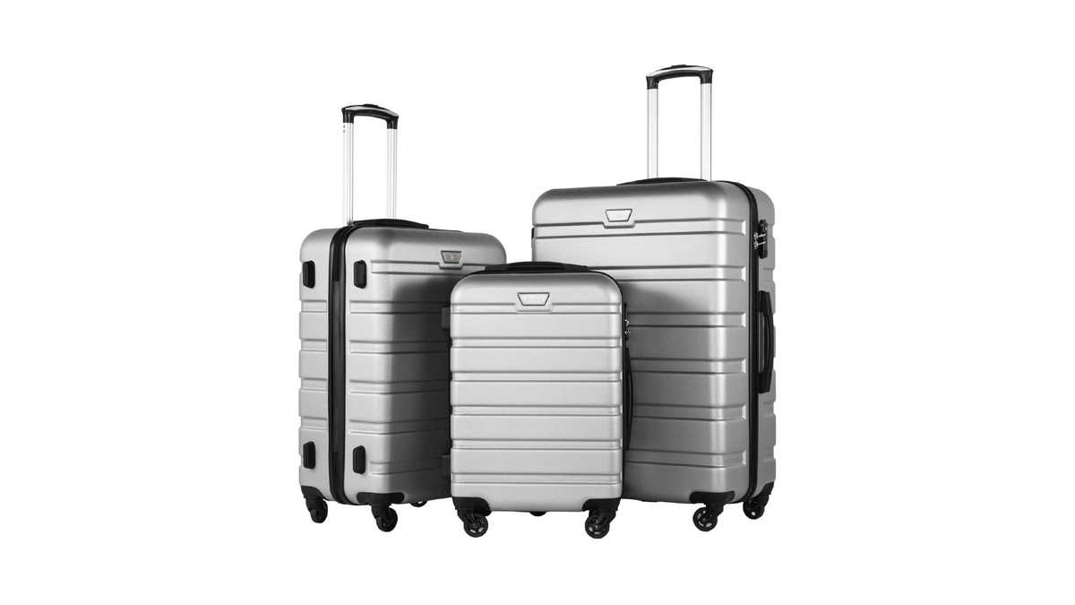 Coolife Luggage Set, Lightweight Durable Hardshell, 3 Piece, Silver