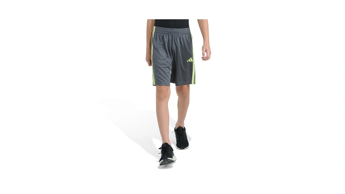 Adidas Boys 3 Stripe Short, Grey With Green, 5