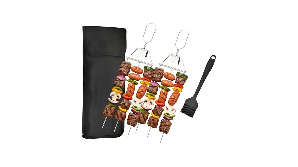 3 Prong Bbq Skewers For Grilling, 2 Pcs 14.7" Stainless