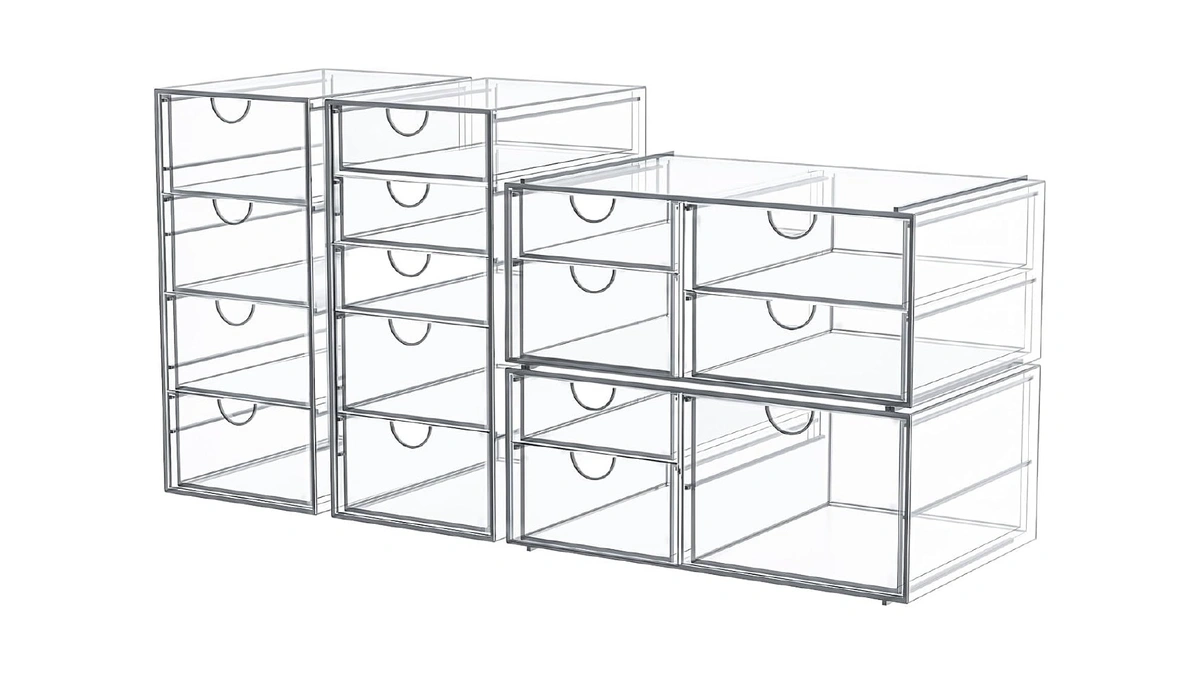 Caktraie 4-pack Acrylic 16-drawer Storage & Makeup Organizer For Desk