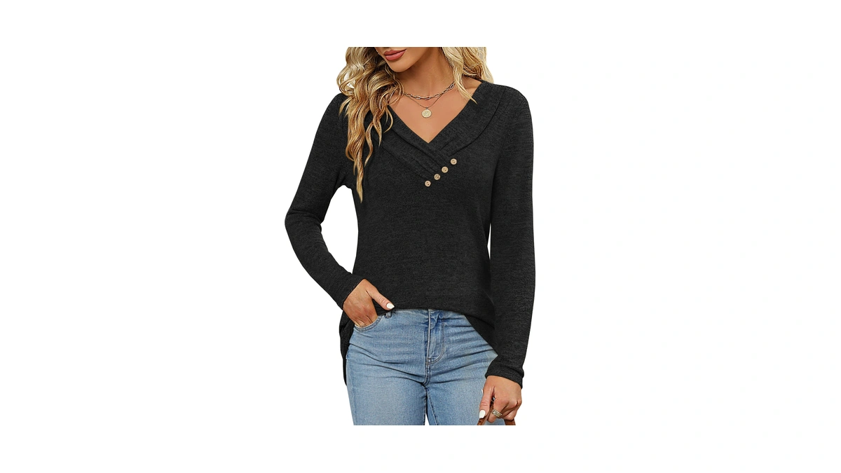 Fmeyoa Women's Fall Long Sleeve Tunic Tops For Leggings V