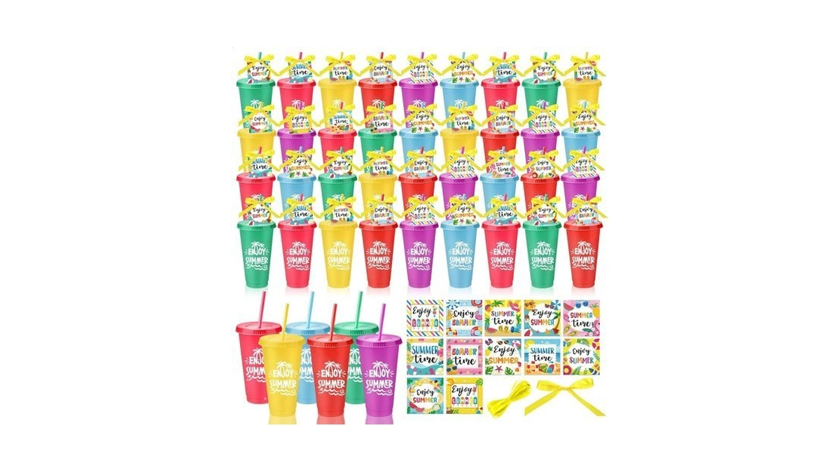 Honeydak 36 Sets Summer Tumbler Bulk 24 Oz Plastic Tumbler