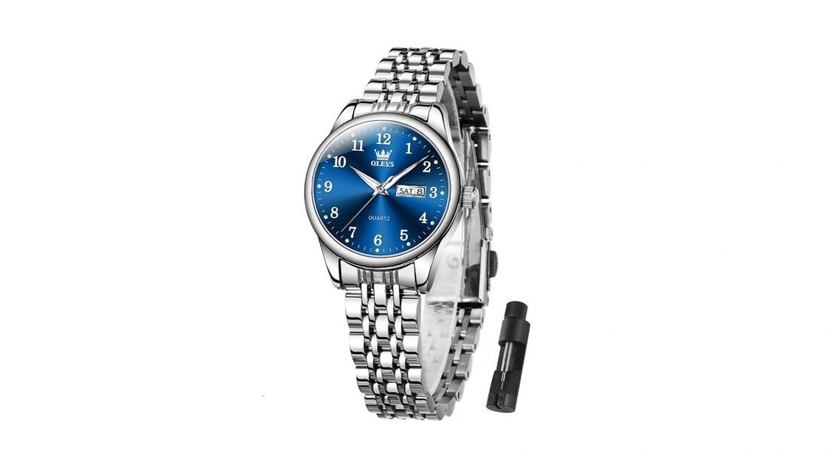 Olevs Silver Watches For Women Blue Face Stainless Steel Women