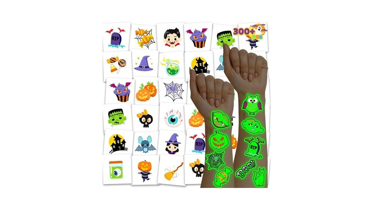 Joyin 306 Pcs Halloween Tattoos For Kids, Glowing Temporary Tattoos