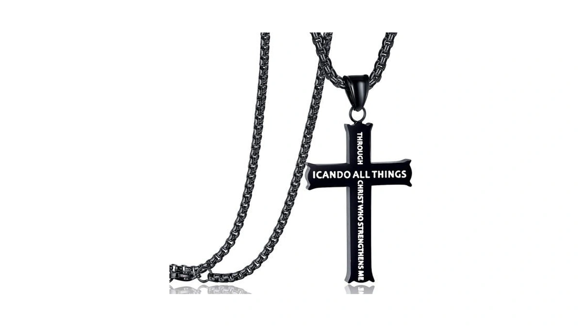 Stainless Steel Bible Verse Cross Pendant Necklaces Men Women 24
