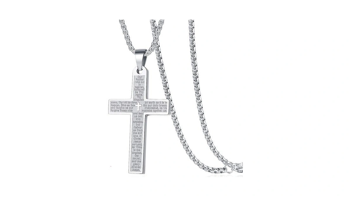 Bible Verse Our Father Lord's Prayer Cross Pendant Necklace For