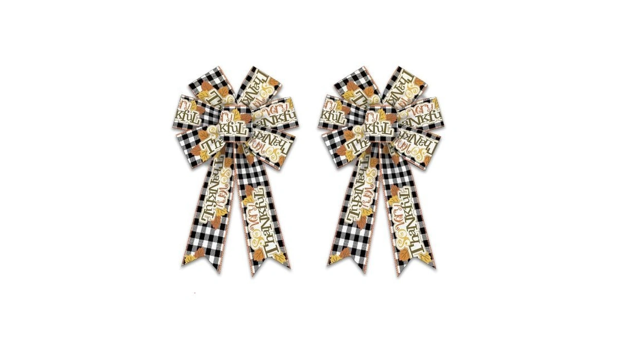 Abtols 2pcs Fall Wreath Bows, Black White Buffalo Plaid Bows