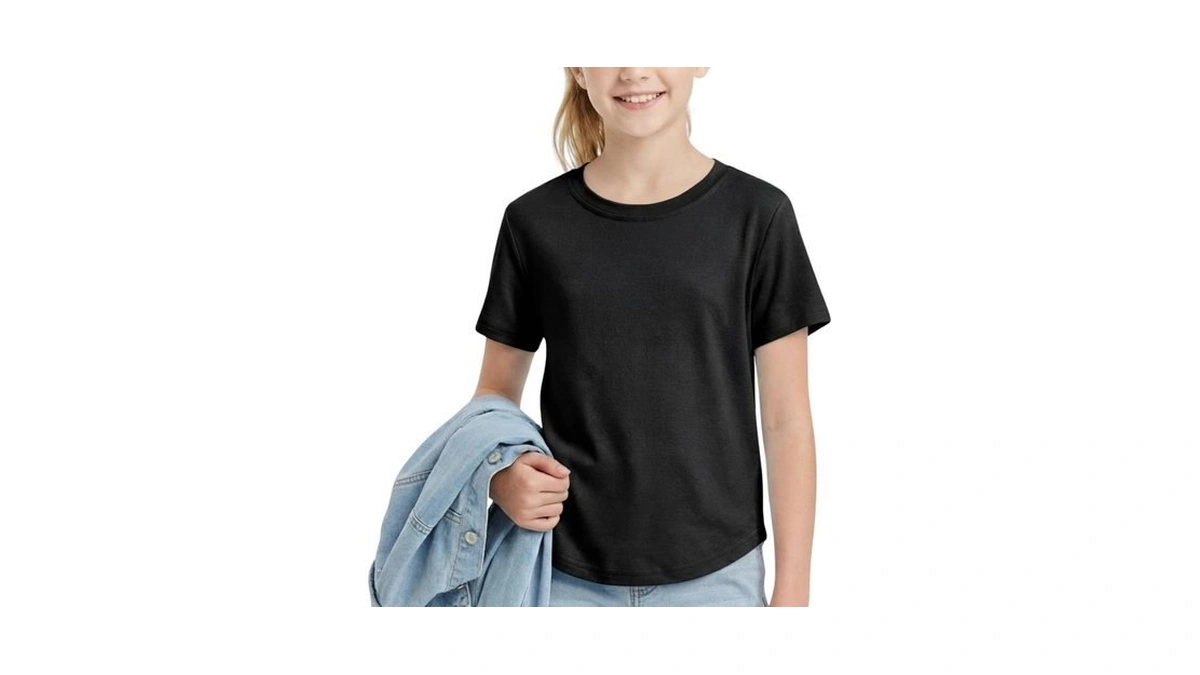 Welaken Girls Soft T-shirt With Curved Hem, Breathable Stretchy Rayon
