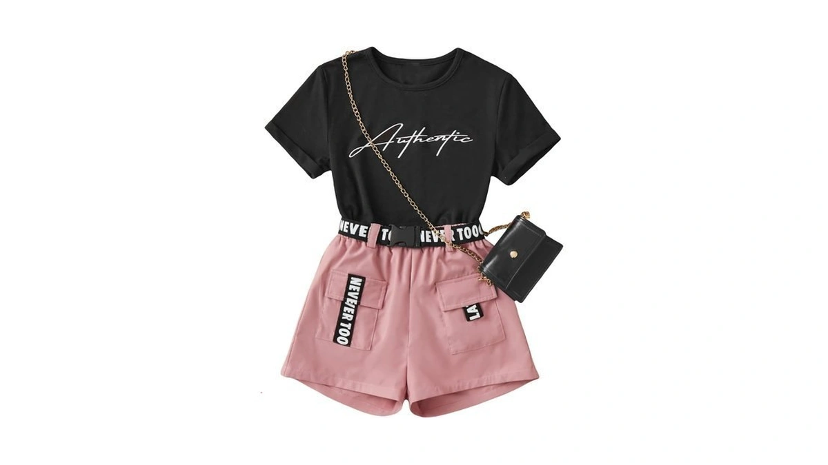 Oyoangle Girl's 2 Piece Outfits Letter Graphic Round Neck Tee