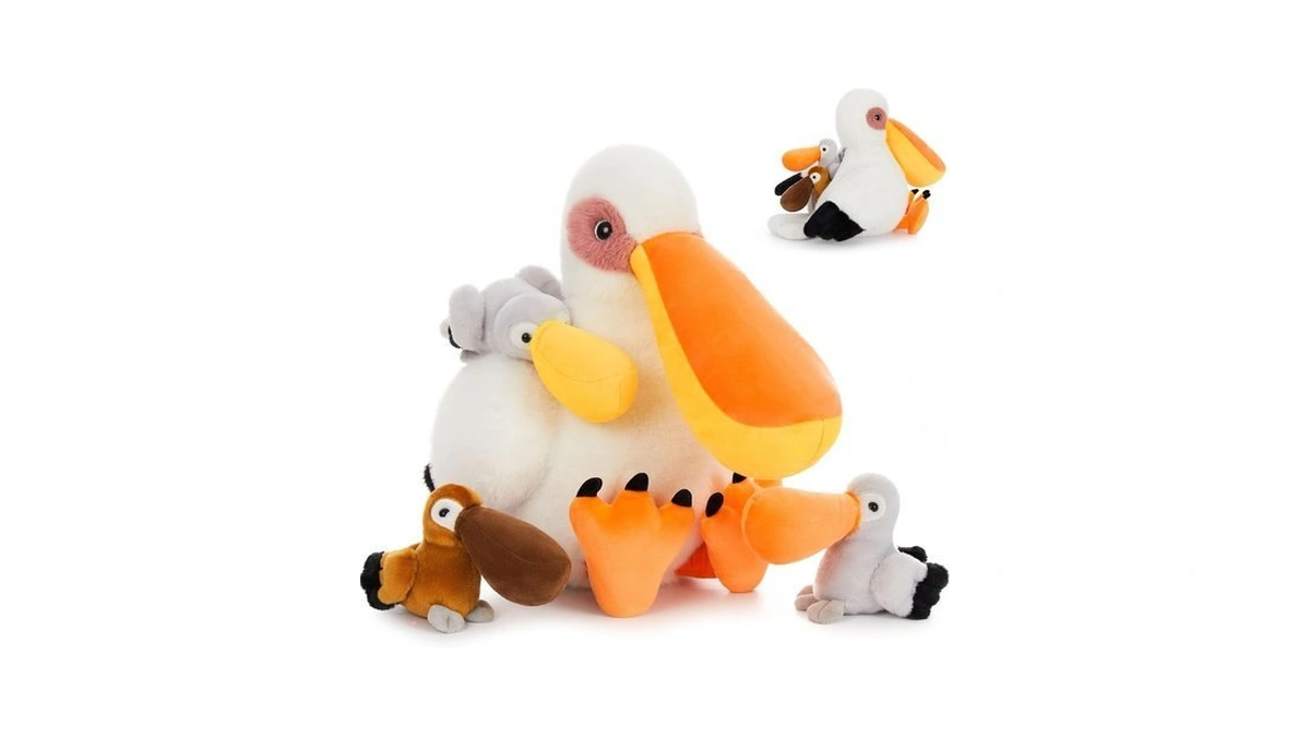 Morismos Pelican Stuffed Animal With 3 Baby Birds Inside, 17.5