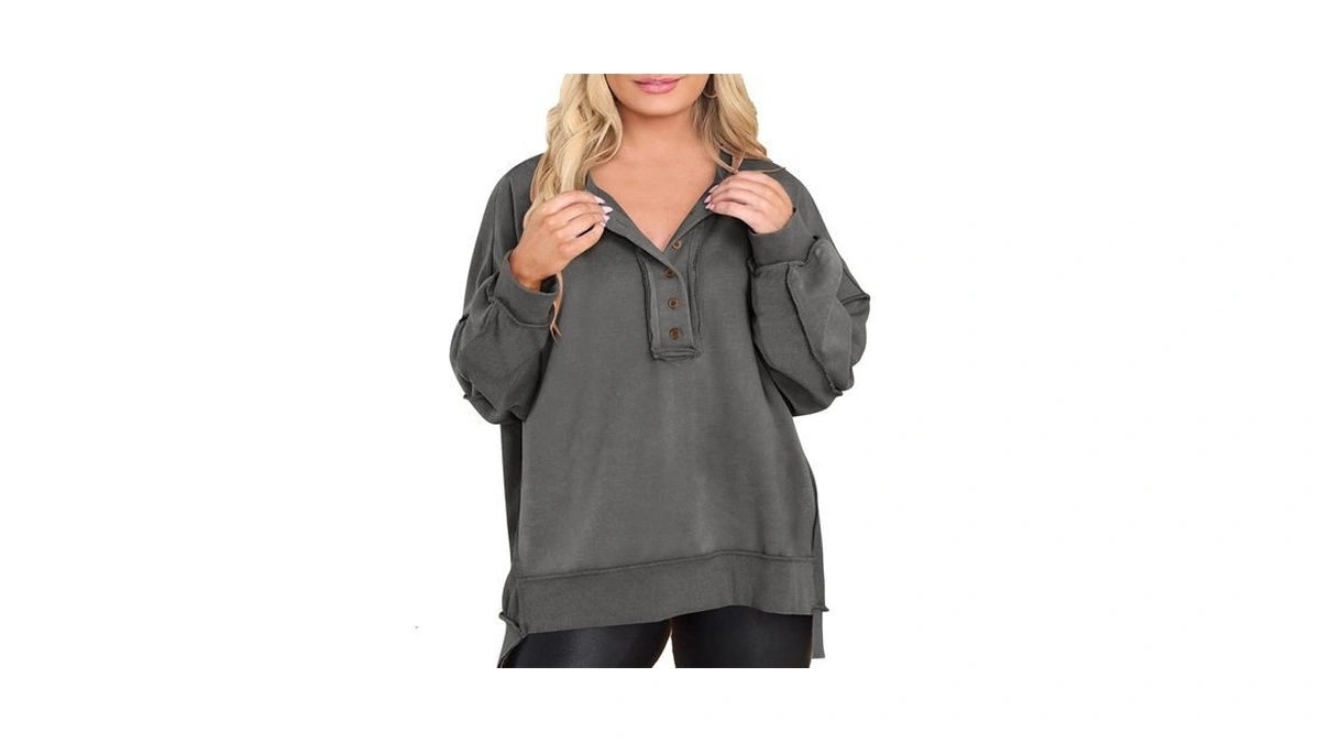 Eytino Women's Plus Size Sweatshirt Casual Button V Neck Long