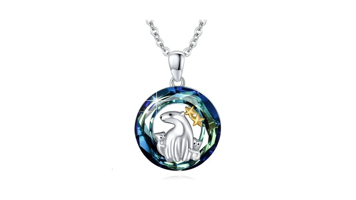 Cuoka Miracle Crystal Necklace 925 Sterling Silver Bear Pendant Mother`s