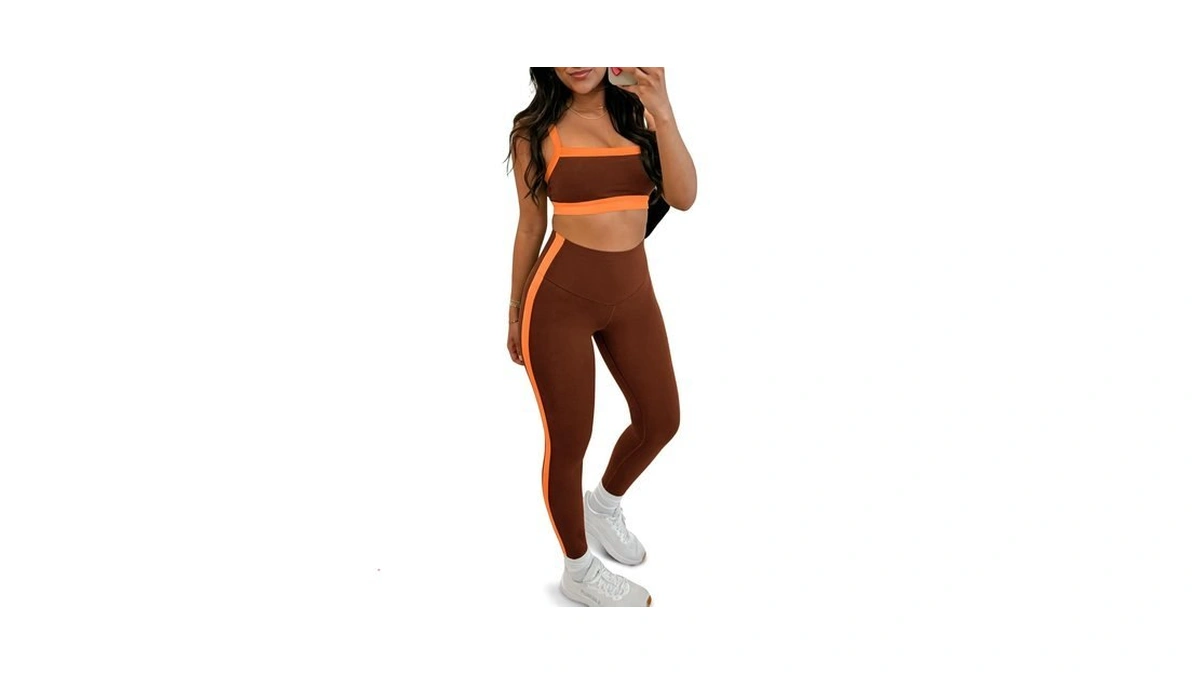 Aoysky Womens 2 Piece Workout Sets Color Block High Waisted