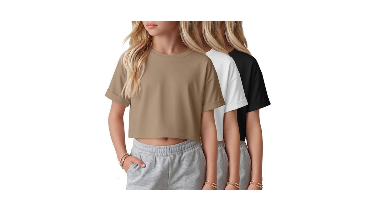 Oakgarden 3 Pack Girls Crop Tops, 3-color, 11-12 Years