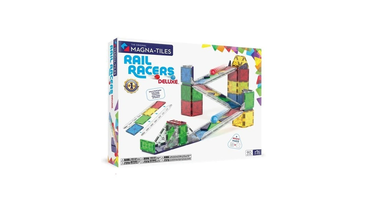 Magna-tiles Rail Racers Deluxe 90-piece Magnetic Construction Set, The Original