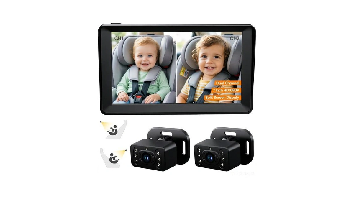 Kidsneed Dual Baby Car Camera For 2 Kids - 7"