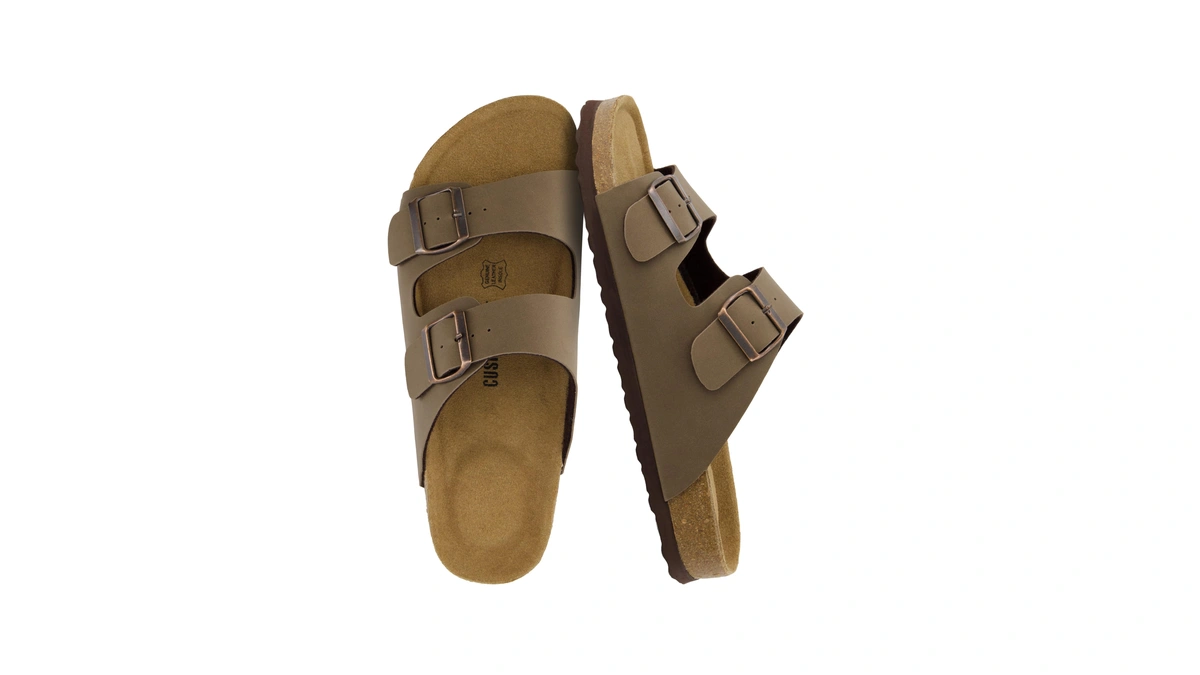 Cushionaire Lane Cork Footbed Mens Sandals, Adjustable Buckle Comfort Slides