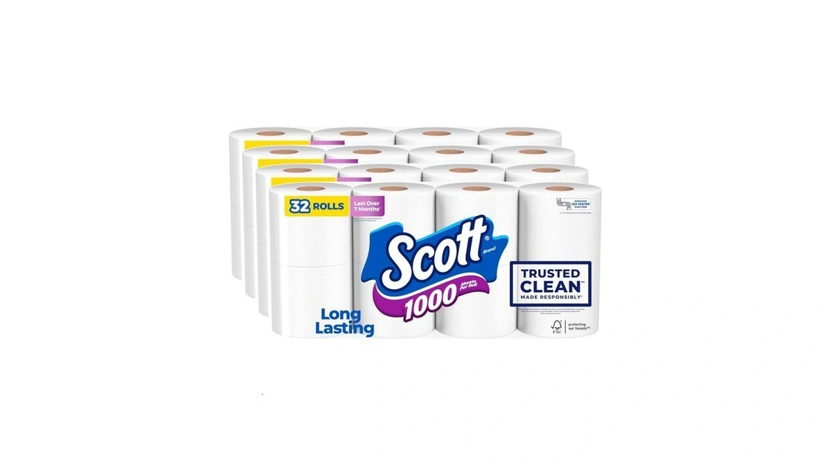 Scott 1000 Trusted Clean Toilet Paper, 32 Rolls, 1000 Sheets