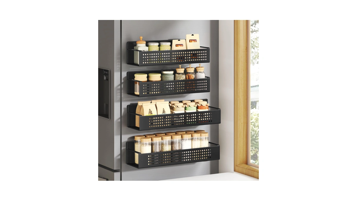Songmics Strong 4 Pack Magnetic Spice Rack For Refrigerator, Kichen