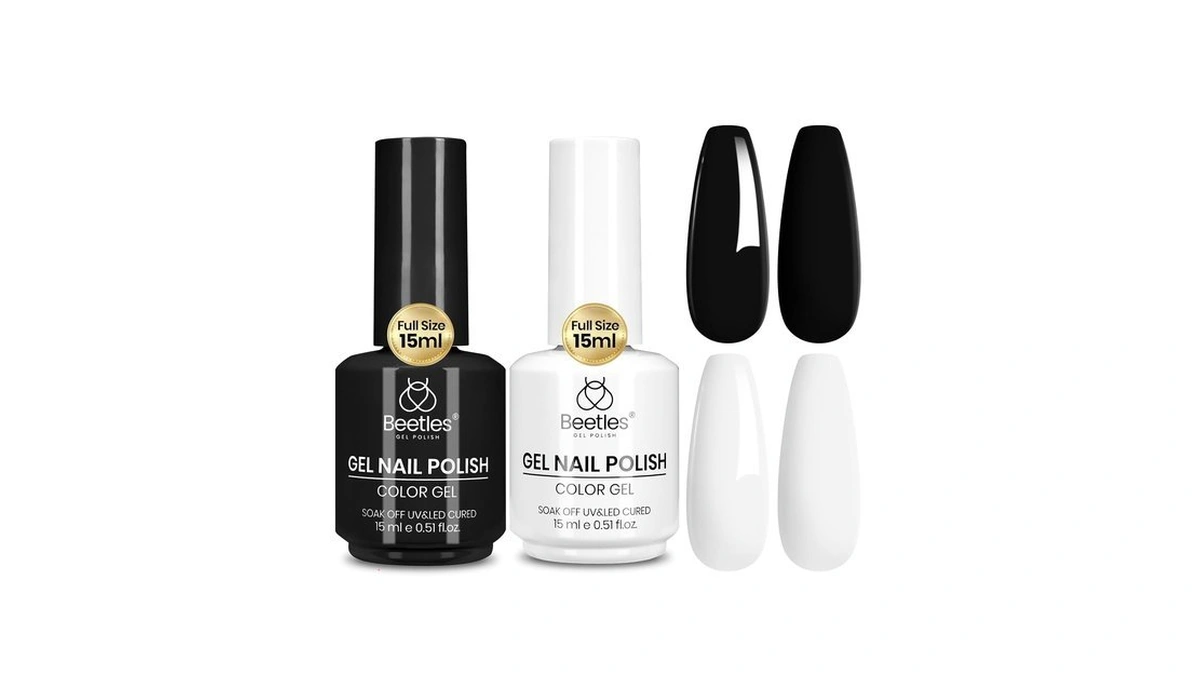 Beetles Black White Gel Polish Set, 2 Pcs 15ml Full