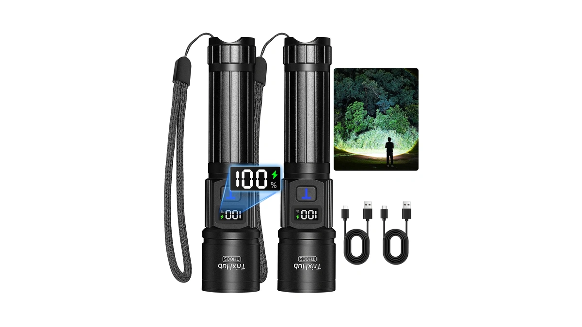 Trixhub Rechargeable Flashlights 2 Pack Super Bright High Lumens Flashlight