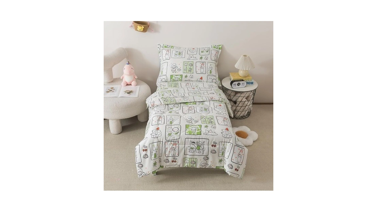 Caressma White Toddler Bedding Set - 4 Piece Bed Set