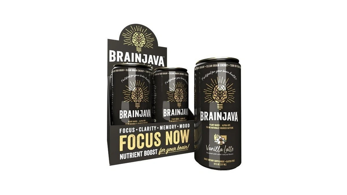 Brainjava Oat Milk Vanilla Latte, Arabica Nootropic Coffee, 8 Fl