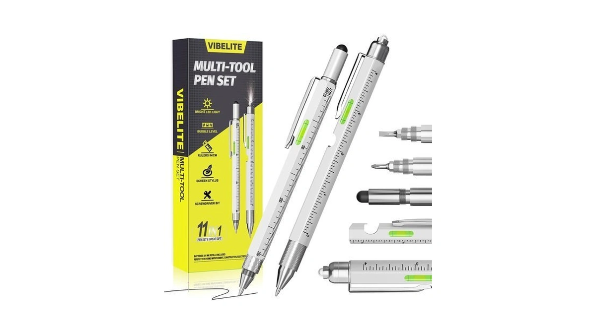 Vibelite 11 In 1 Multitool Pen Set, Silver, 2 Pack